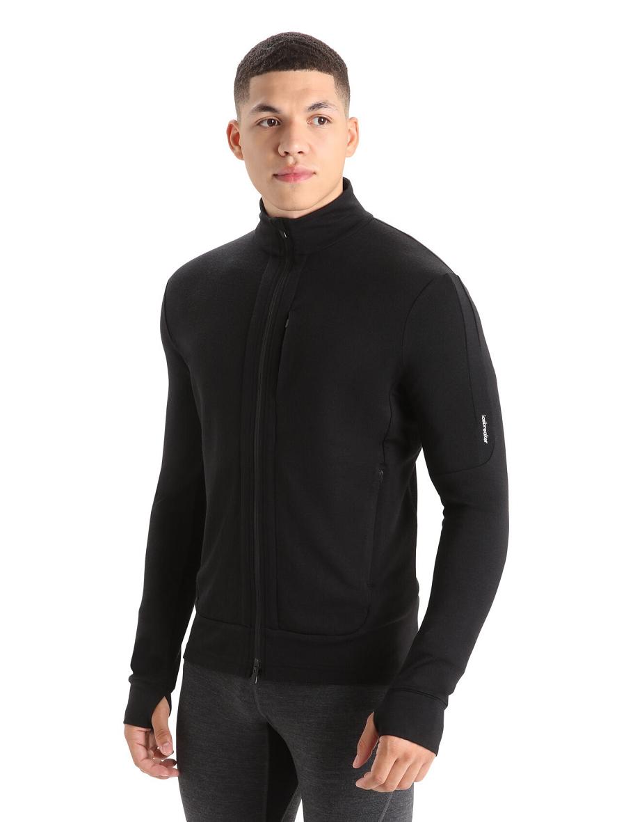 Bluzy Z Kapturem Icebreaker Merino Quantum III Long Sleeve Zip Męskie Czarne | PL 1684CTVE